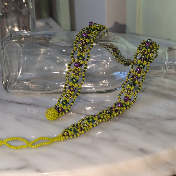 South African🇿🇦 Handcrafted Beaded Choker - Gorgeous ! Green + Purple - Picture 11 of 14